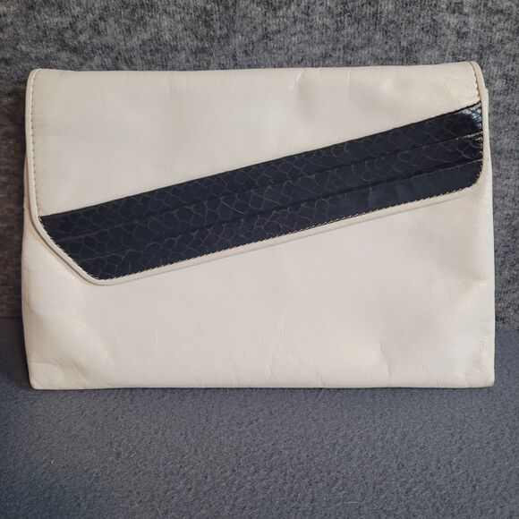 Vintage Antonio Scepi Purse White Leather Black Snakeskin Crossbody/Clutch Italy - Picture 1 of 12